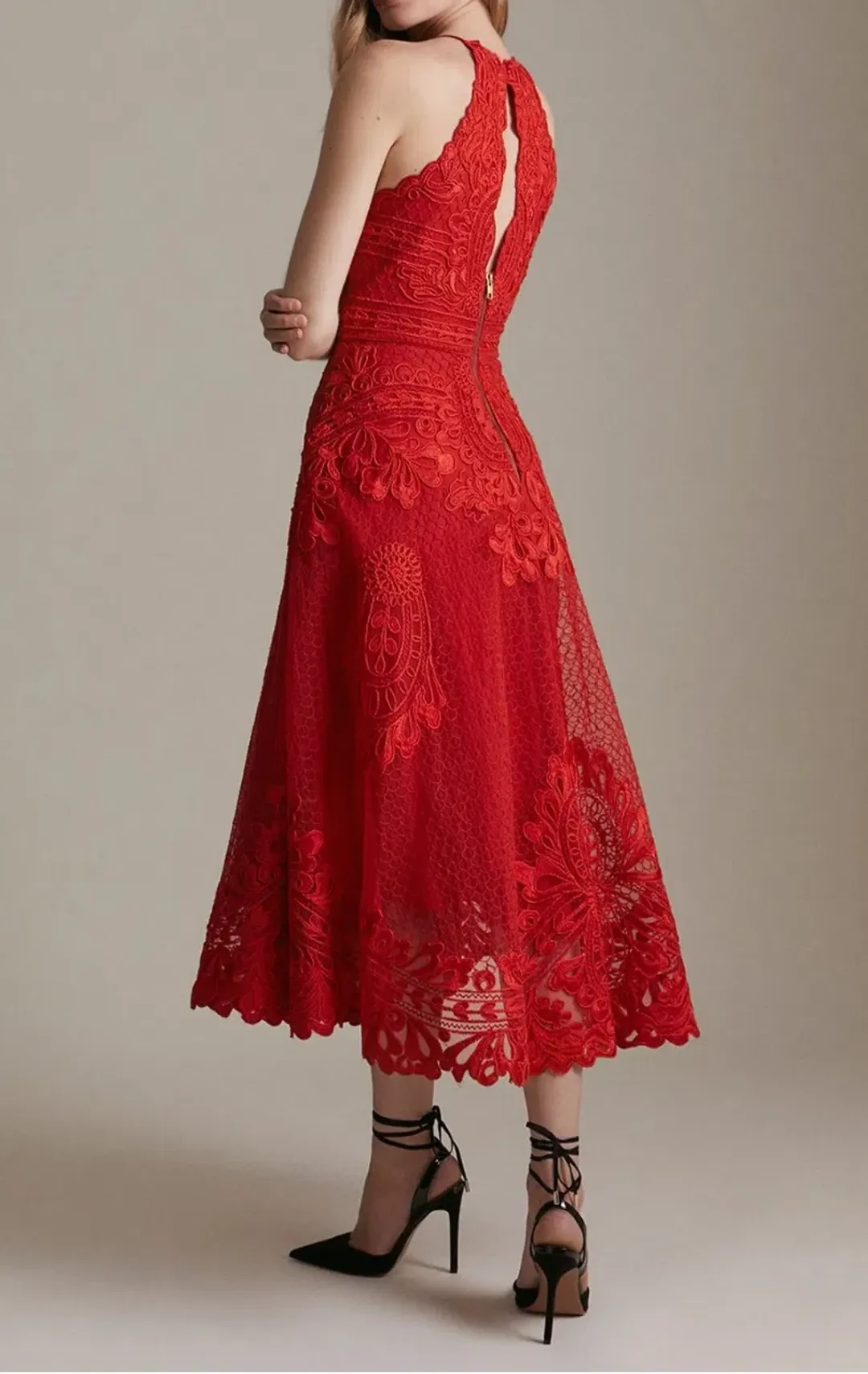 Karen Millen structured applique halter maxi dress Red Size AU 10 for rent on The Volte - main image