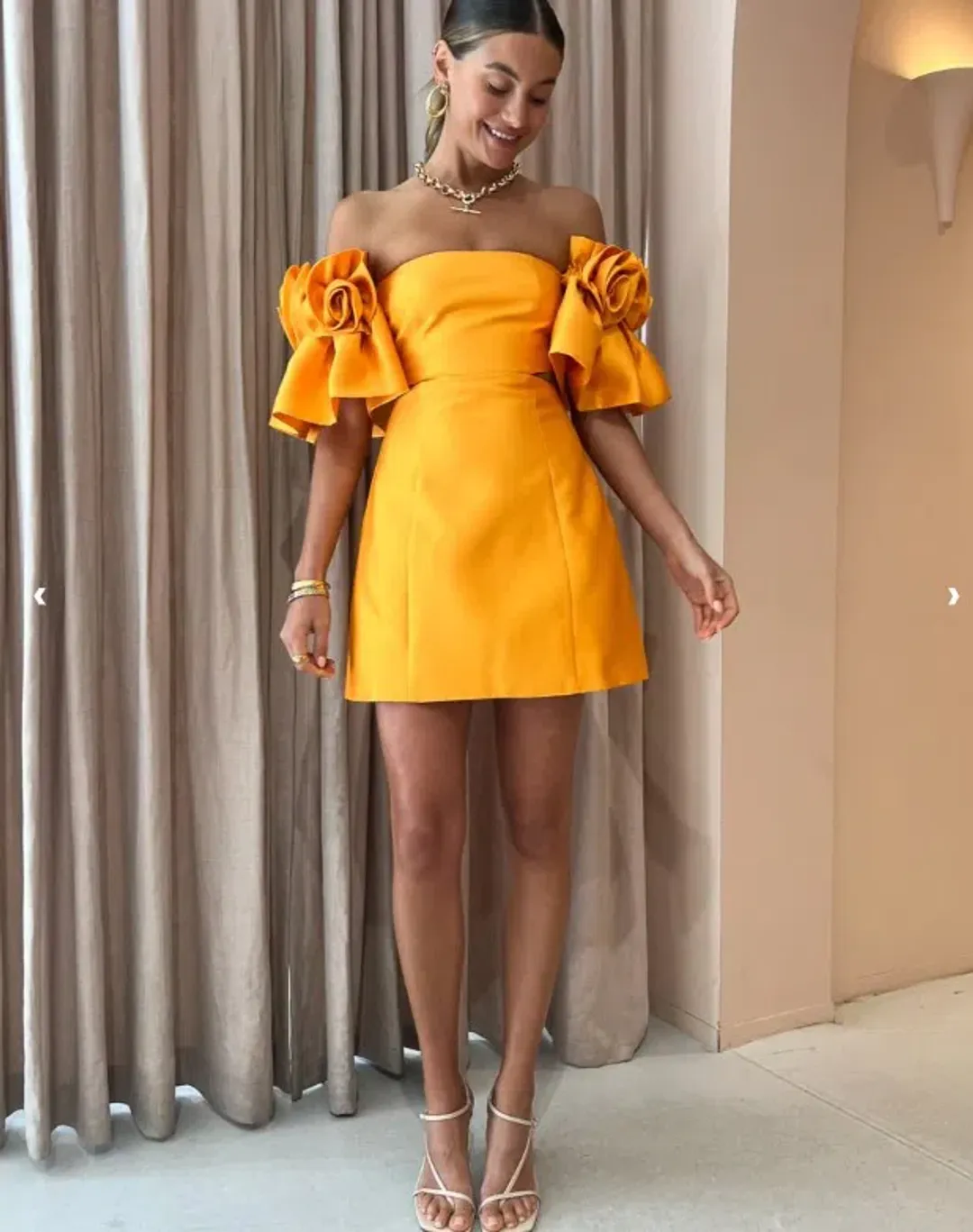 Alemais Macie Rosette Mini Dress in Saffron Yellow Size 6 for rent on The Volte - main image