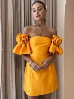 Alemais Macie Rosette Mini Dress in Saffron Yellow Size 6 for rent on The Volte - image 1