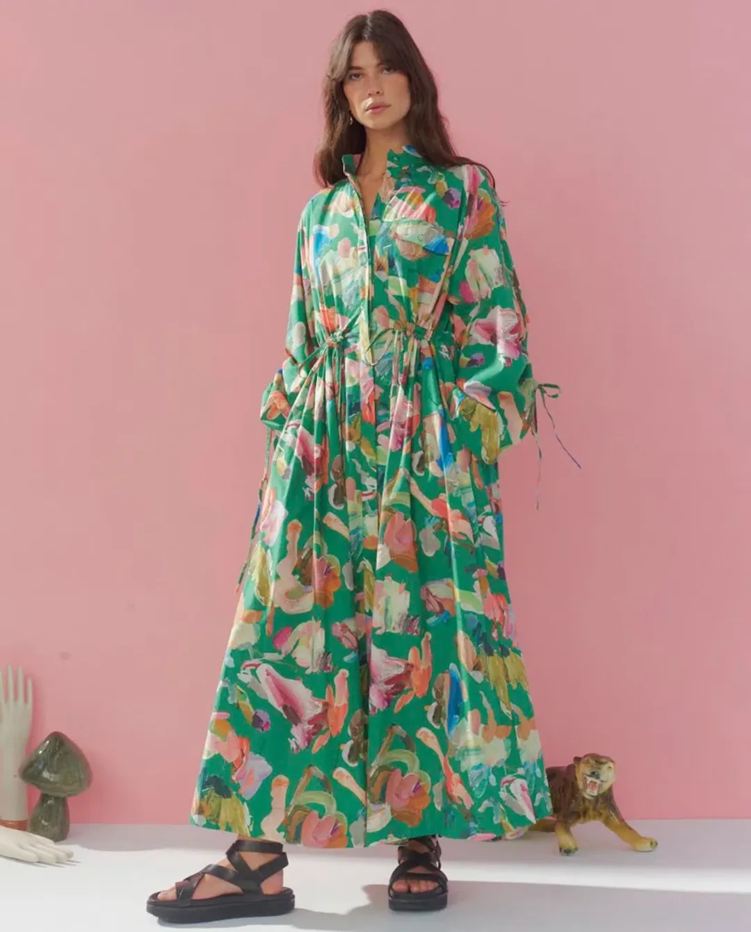 Alemais Arlo Shirt Dress Forrest Size 8 for rent on The Volte - main image