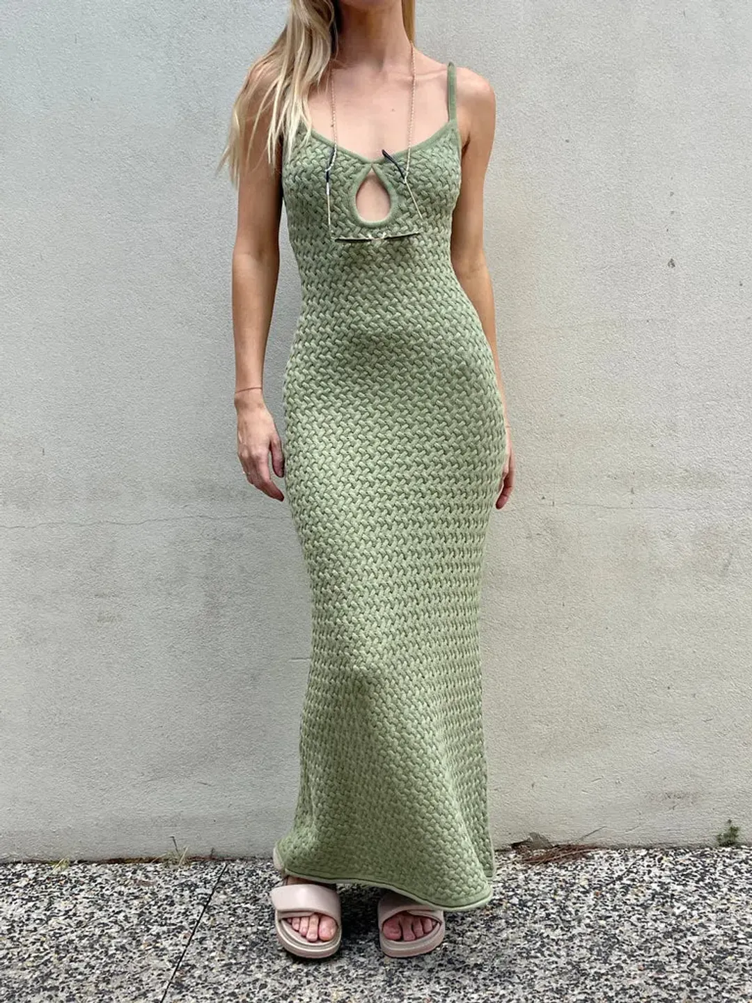 Bec & Bridge Effie Knit Dress Sage Size 6 for rent on The Volte - main image