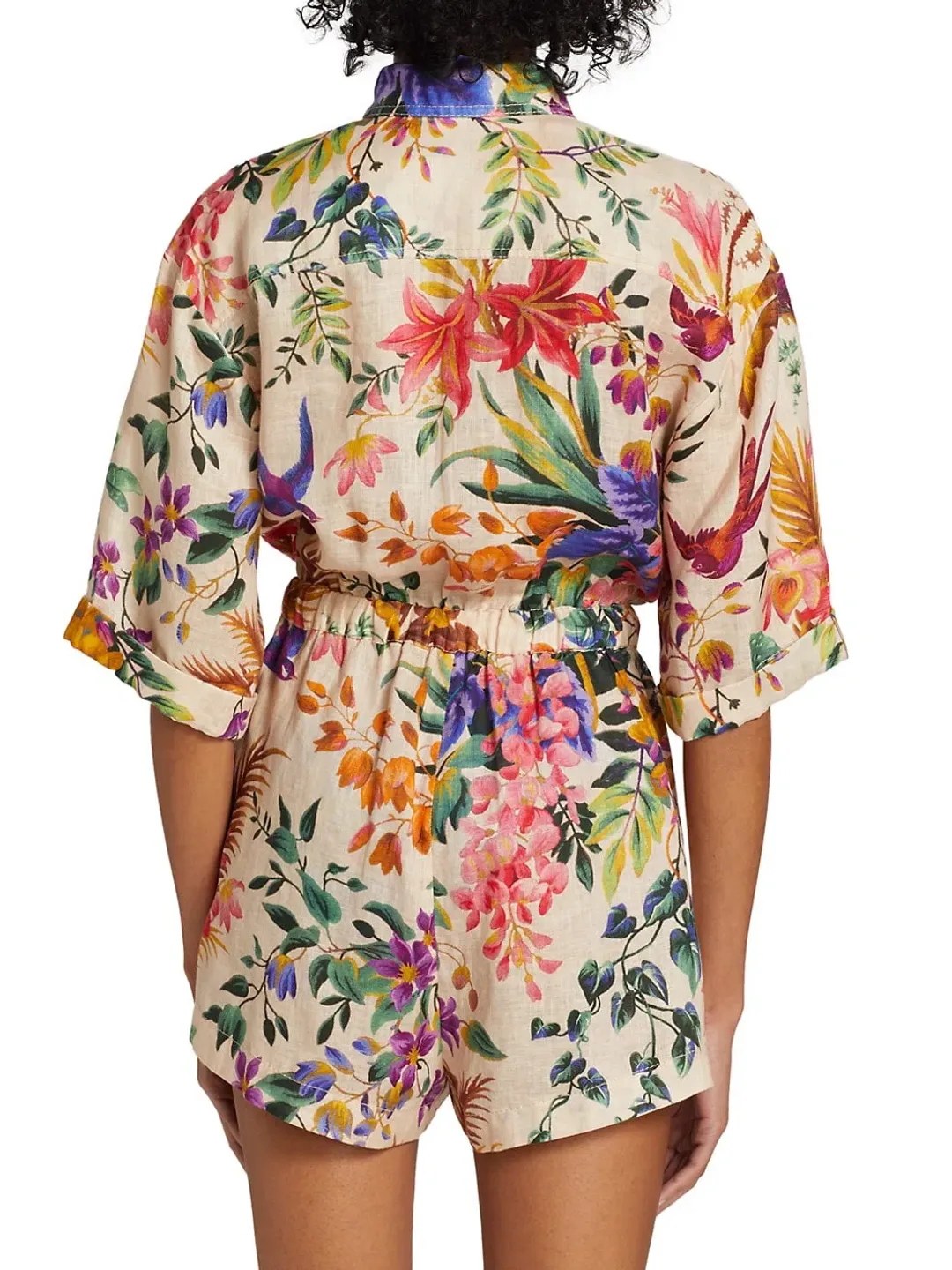 Zimmermann Tropicana Utility Playsuit in Cream Floral size 1 / Au 10 for rent on The Volte - main image