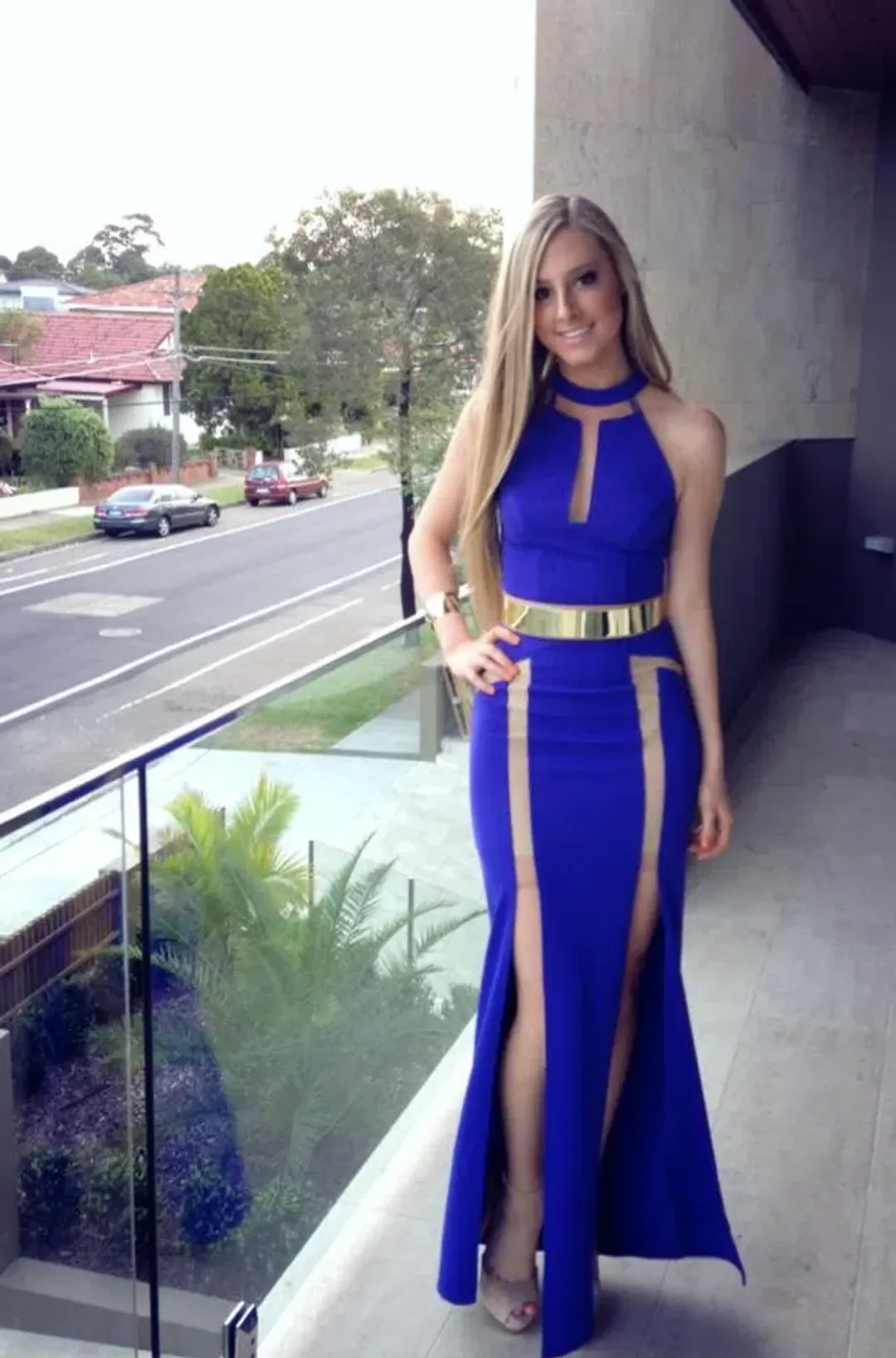 Lumier By Bariano Mesh Panel Cocktail Dress Electric Blue Size XXS / Au 4 for rent on The Volte - main image