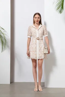 GDS Naomi Belted Short Dress Beige Size 10 for rent on The Volte - image 1