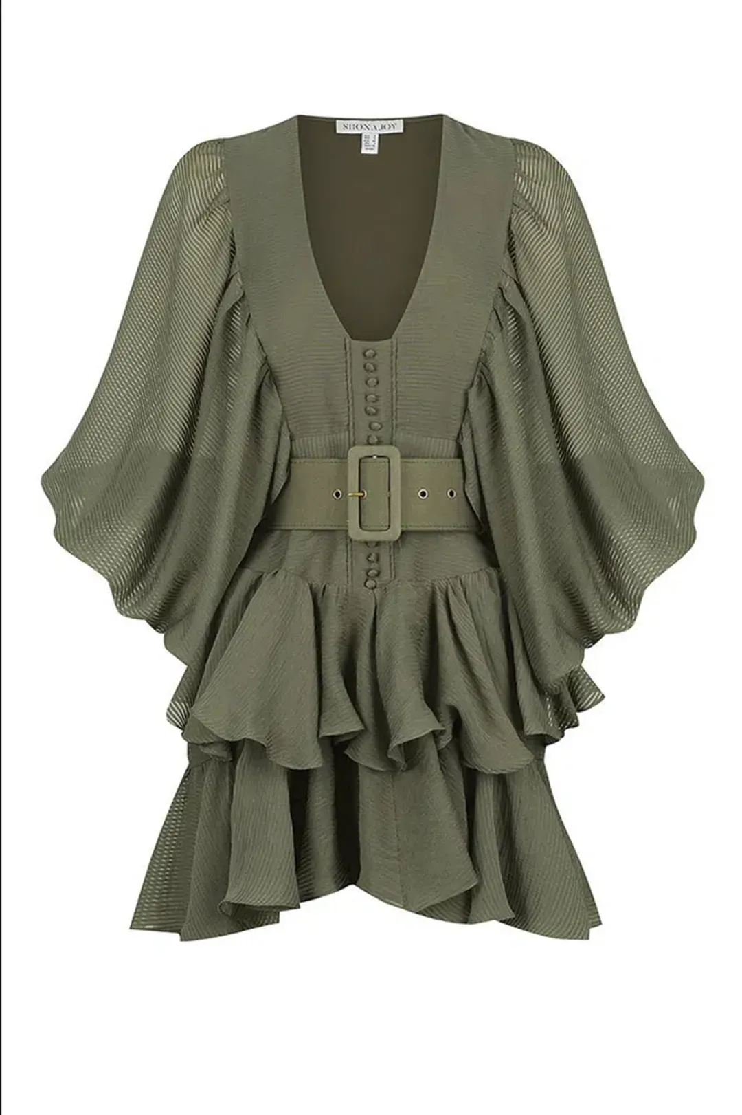 Shona Joy Charlotte Plunged Draped Mini Dress in Khaki Size 10 for rent on The Volte - main image