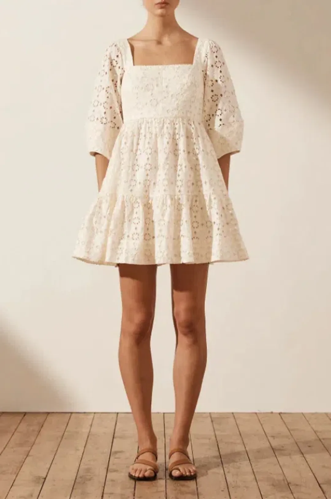 Shona Joy Fryda Square Neck Mini Dress Cream Size Small / AU 8 for rent on The Volte - main image