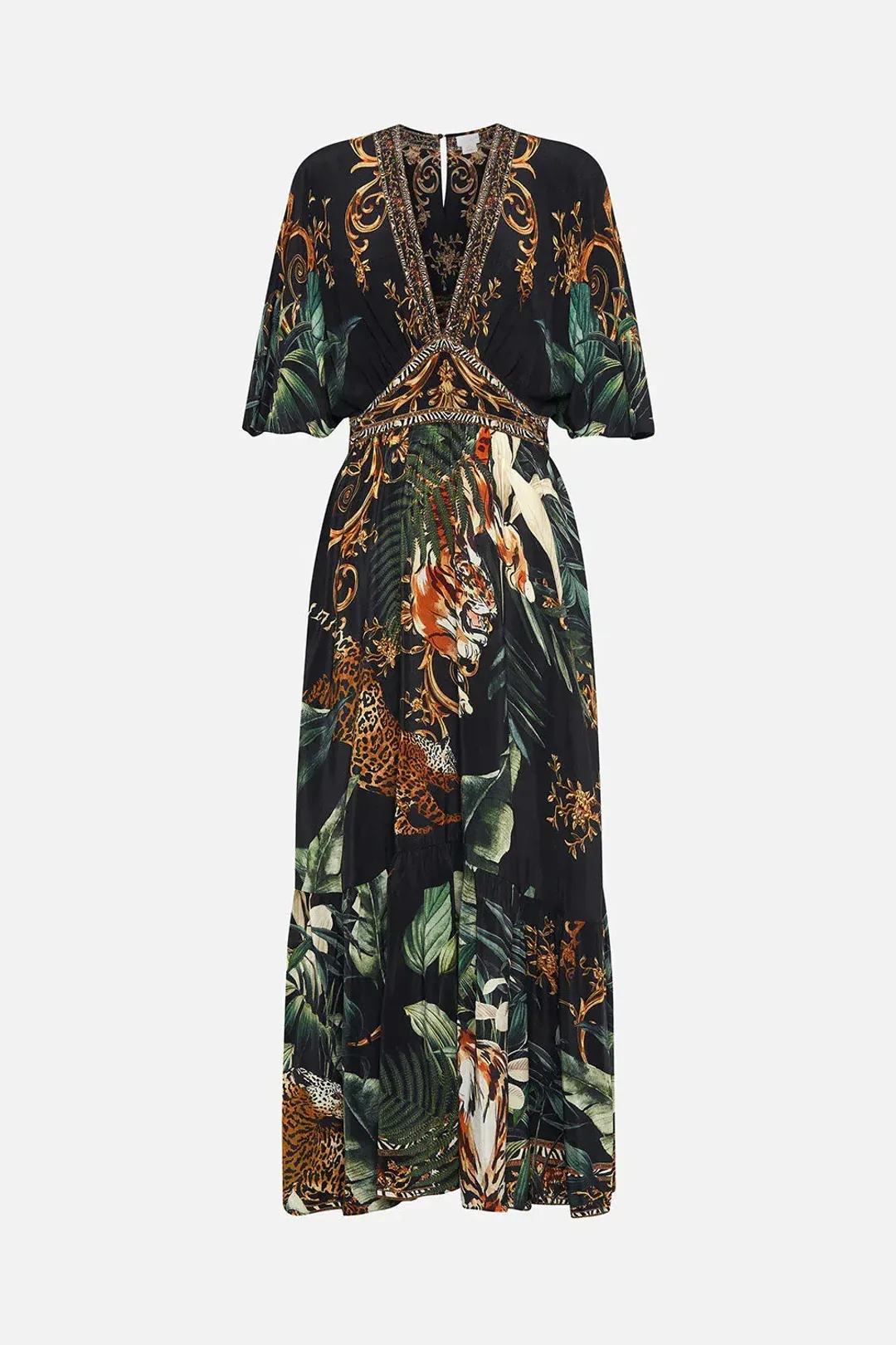 Camilla Easy Tiger New Season Full Length Waisted Dress With Hem Ruffle Black Size XS / AU 8 for rent on The Volte - main image