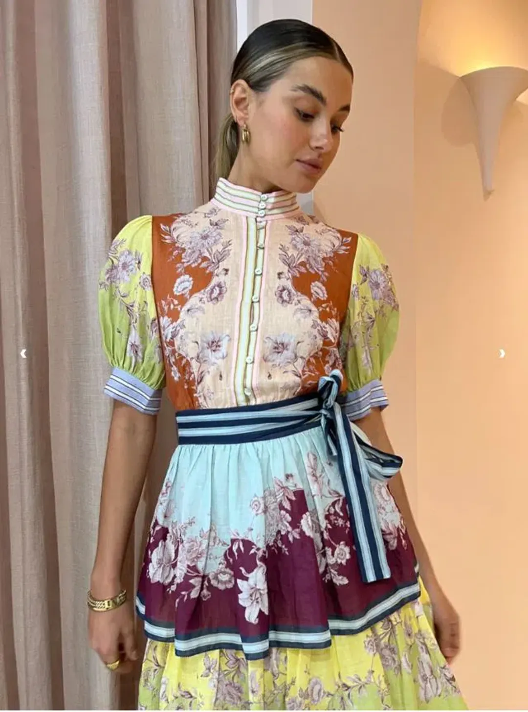 Alemais Marlow Frill Midi Dress in Mix Paisley Size AU 6 for rent on The Volte - main image