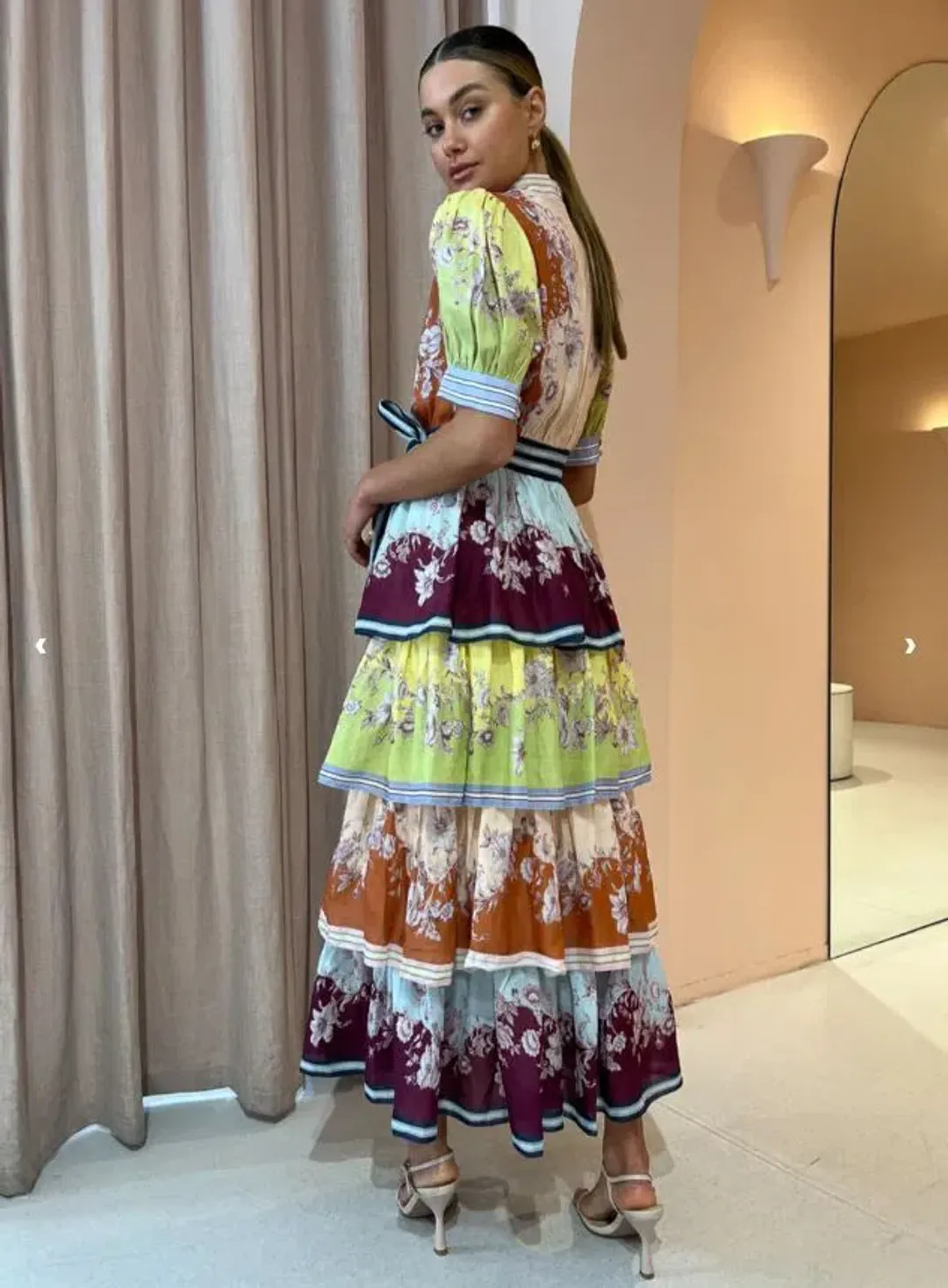 Alemais Marlow Frill Midi Dress in Mix Paisley Size AU 6 for rent on The Volte - main image