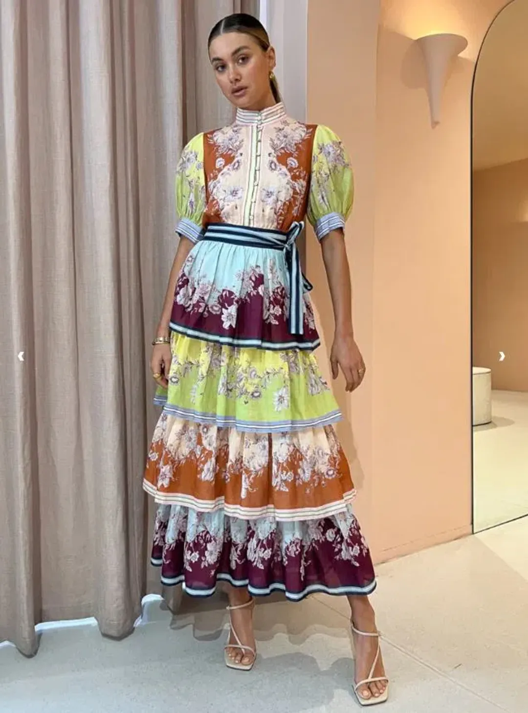 Alemais Marlow Frill Midi Dress in Mix Paisley Size AU 6 for rent on The Volte - main image