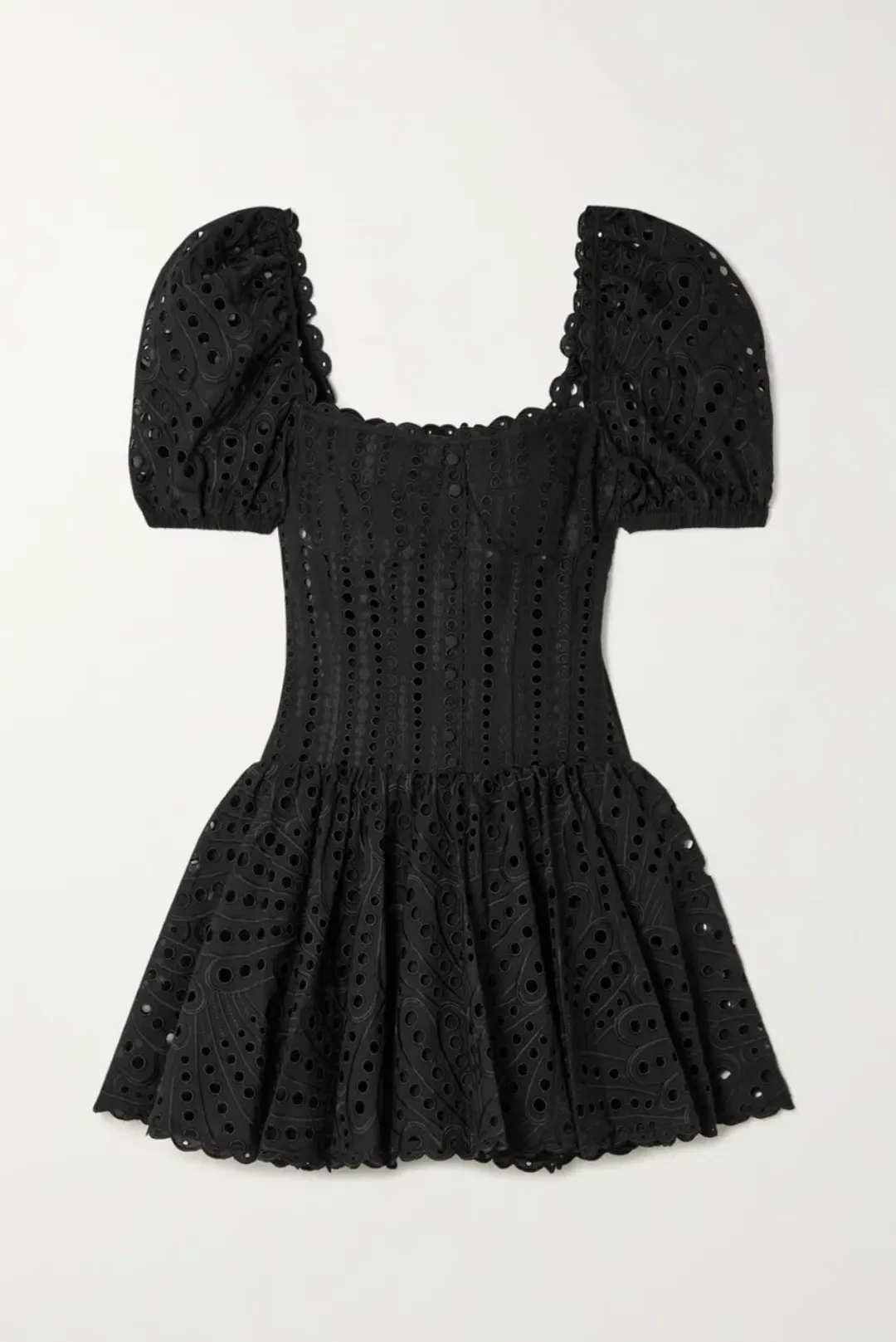 Charo Ruiz ‘Yara’ Broderie Anglaise Cotton-Blend Mini Dress Black Size Medium (AU 10)  for rent on The Volte - main image