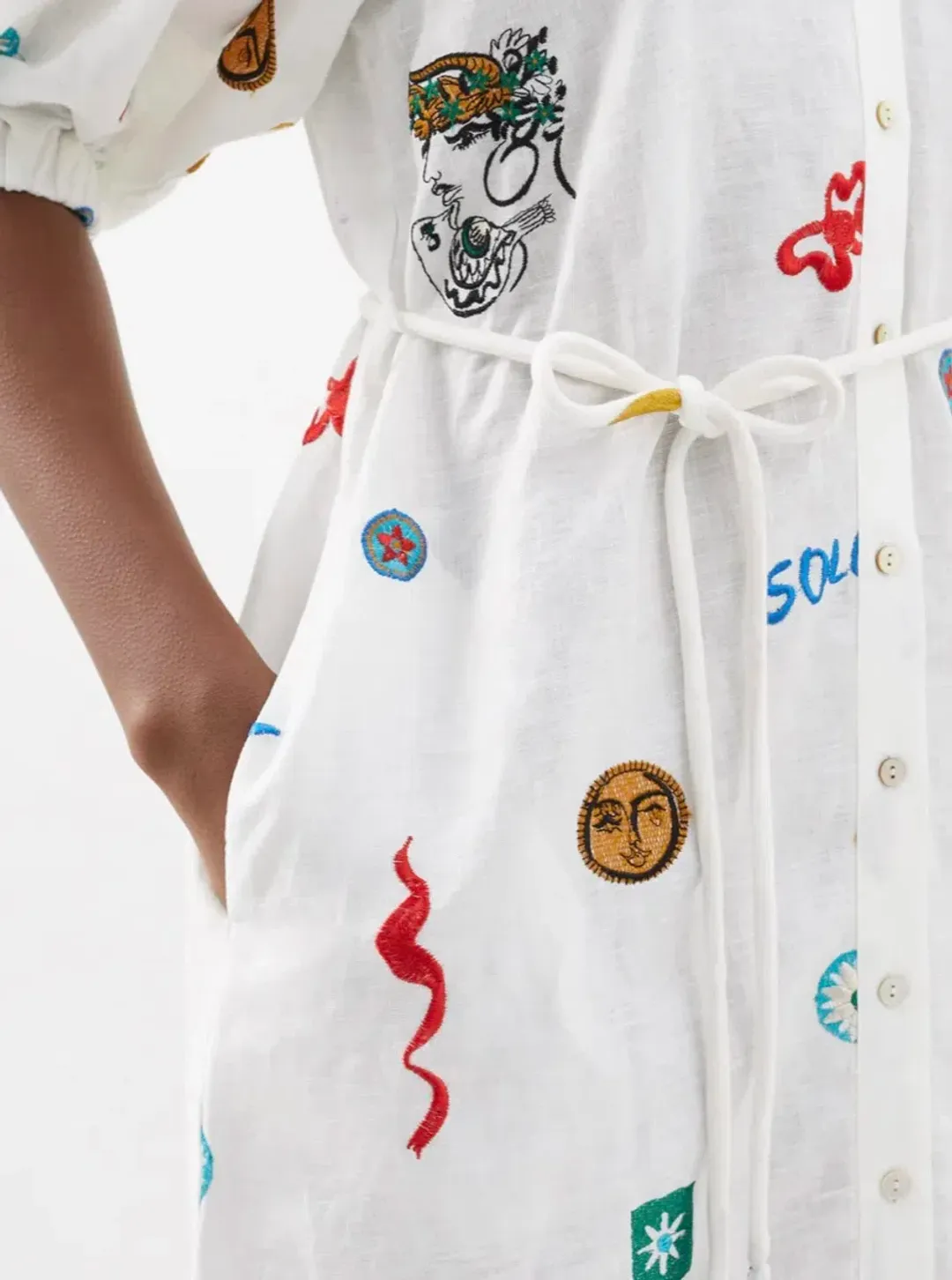 Alemais Soleil Embroidered Linen Shirtdress Print Size 12 for rent on The Volte - main image