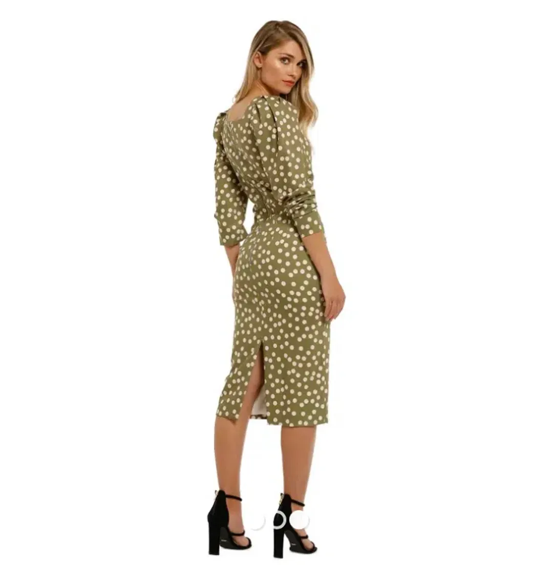 By Johnny Peach Polka V Plunge Midi Dress Print Size 6 for rent on The Volte - main image