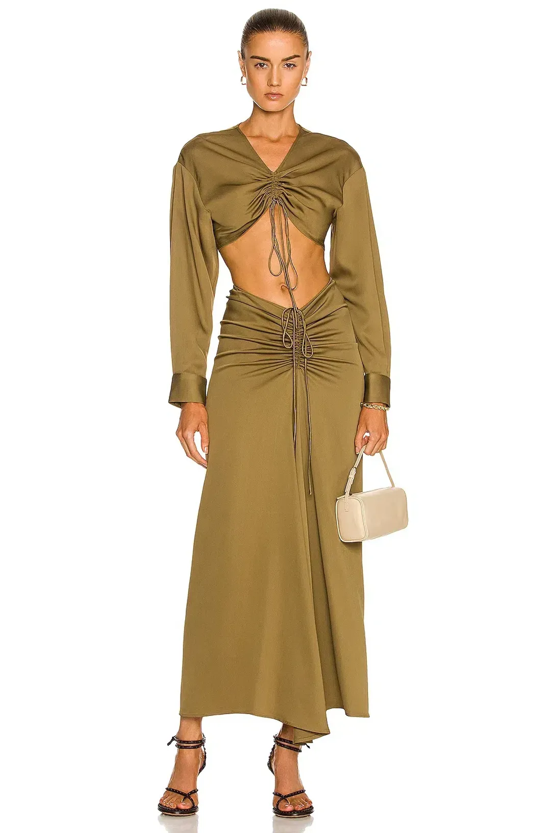 Christopher Esber Ruched Crop Top & Ruched Skirt Set Green Size M / Au 10 for rent on The Volte - main image