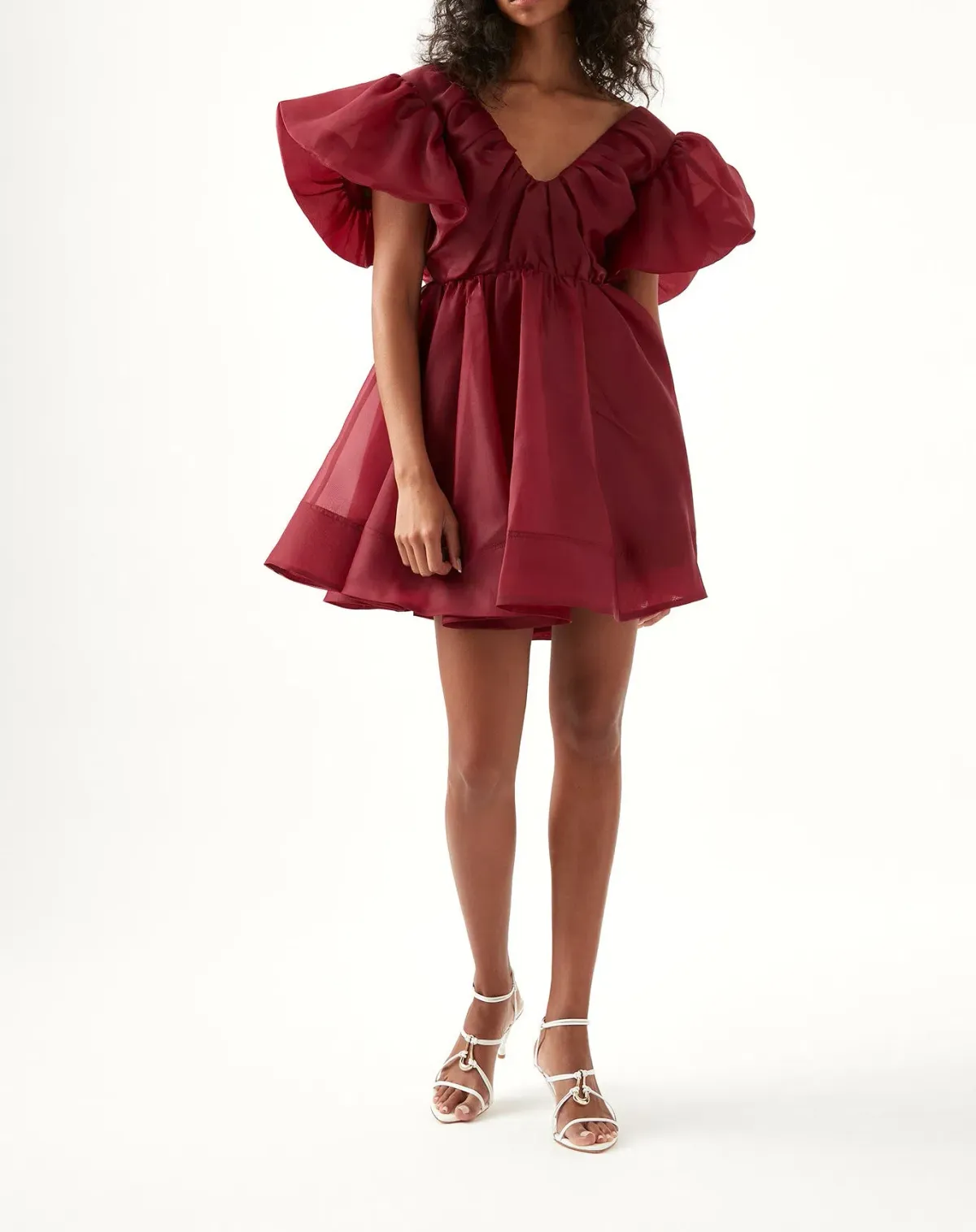 Aje Gretta Organza Mini Dress Burgundy Size 8 / S for rent on The Volte - main image