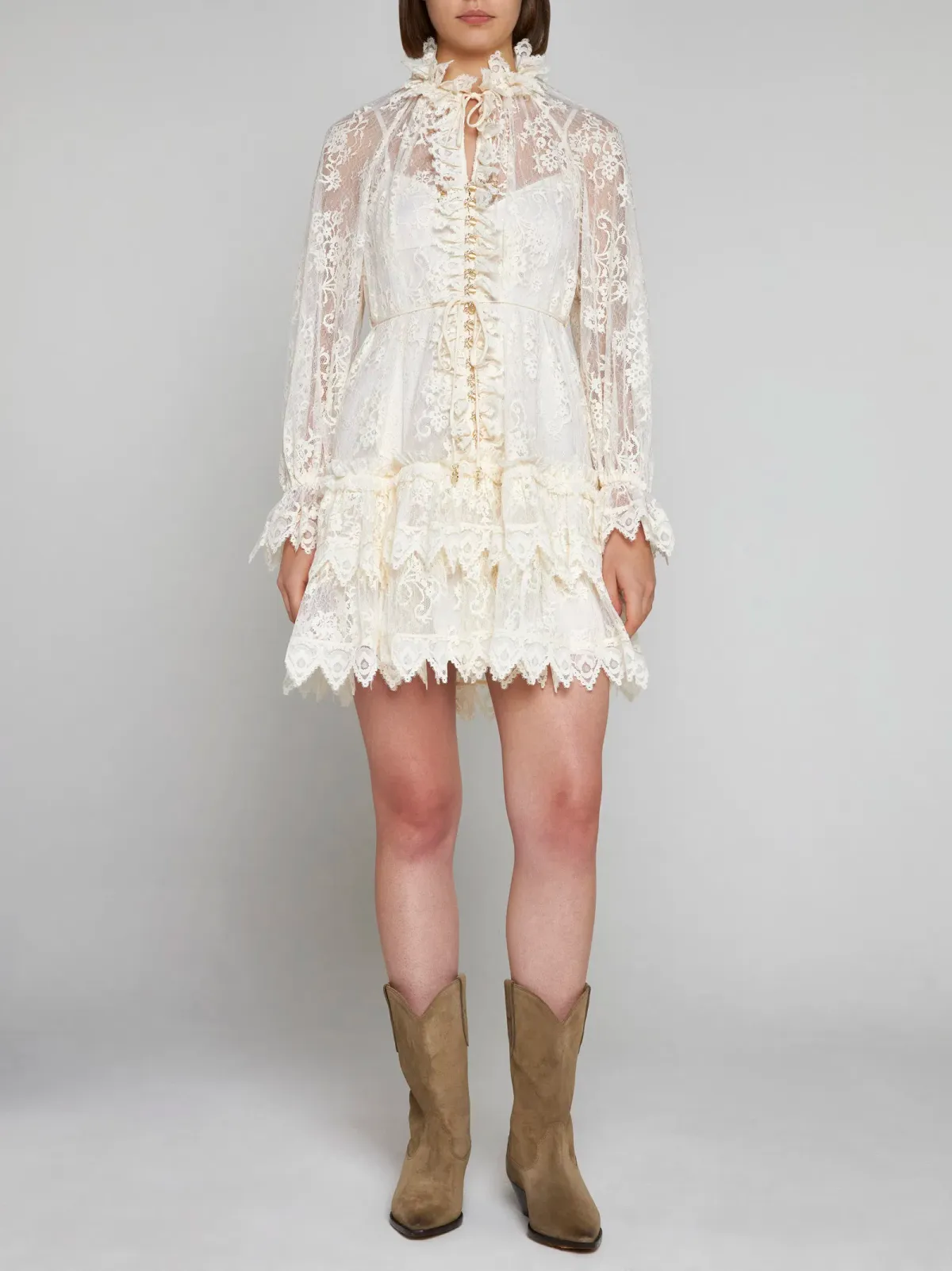 Zimmermann Lace Swing Mini Dress Cream Size 8 for rent on The Volte - main image