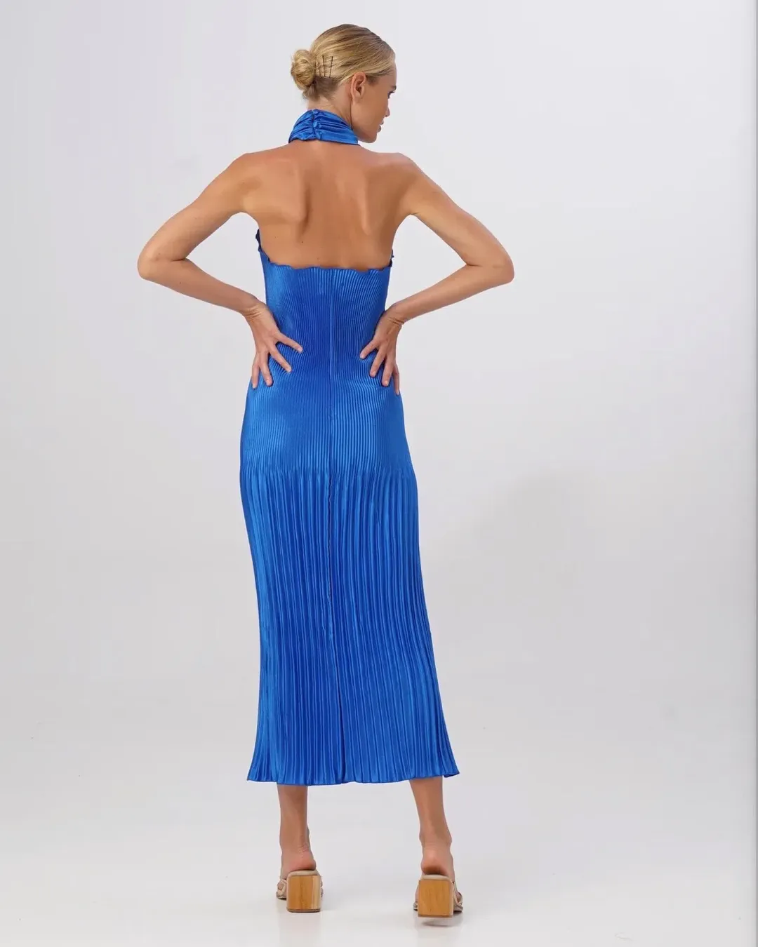 Lidee Soiree Pleated Halter Gown Moroccan Blue Size 8 for rent on The Volte - main image