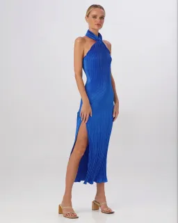 Lidee Soiree Pleated Halter Gown Moroccan Blue Size 8 for rent on The Volte - image 1