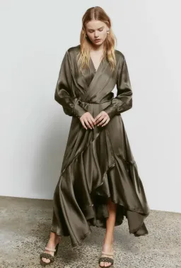 Aje Surrender Drape Dress in Khaki Size 14 for rent on The Volte - image 1