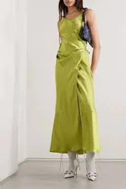 ACNE Studios -  hammered-satin midi wrap dress - chartreuse for rent on The Volte - image 2