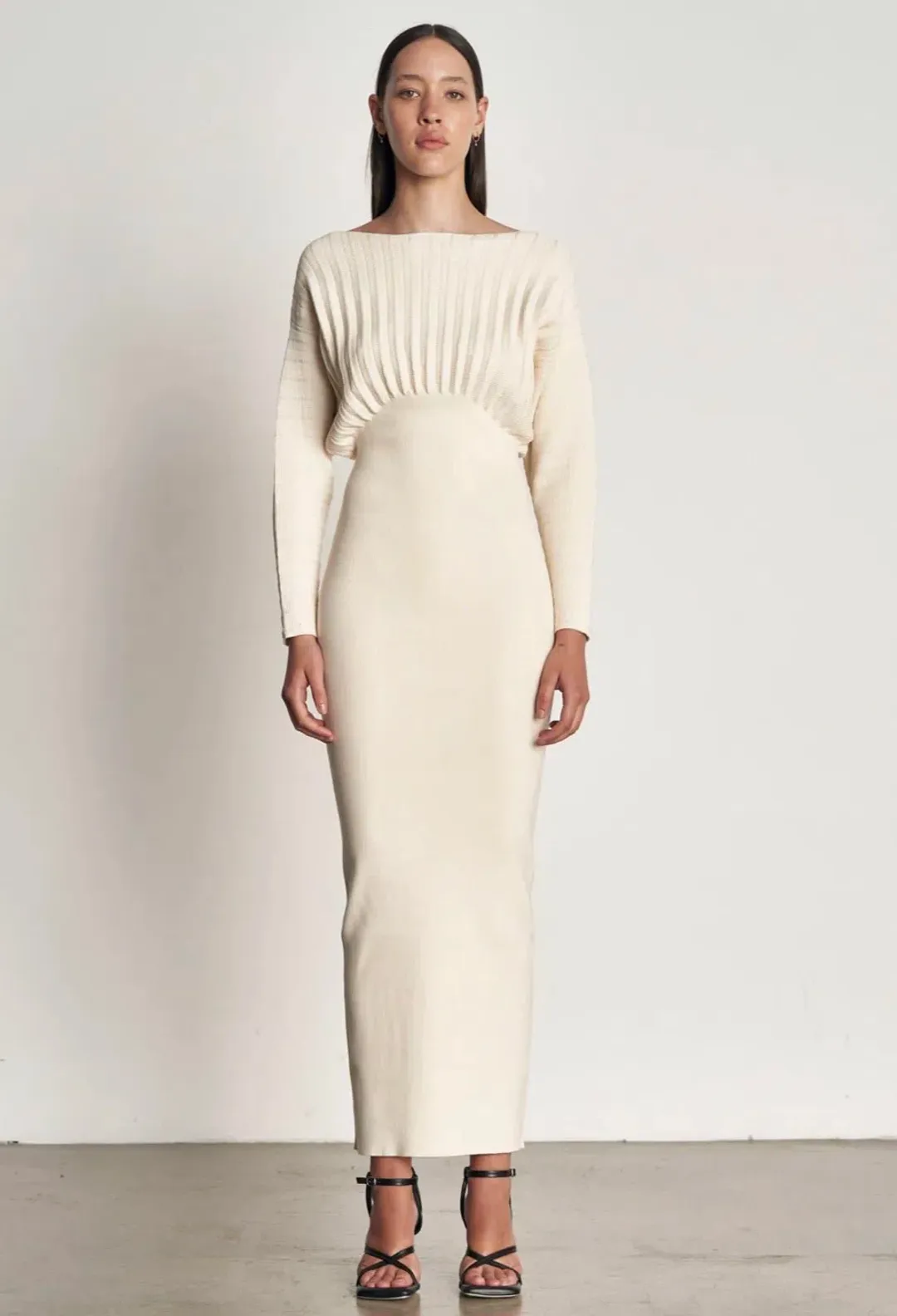 Wynn Hamlyn Accordion knit Gown Ivory Size AU 6 for rent on The Volte - main image