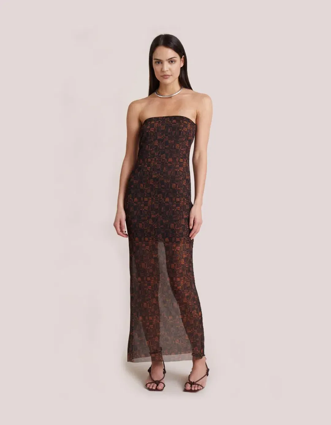 Bec & Bridge Checkmate Strapless Maxi Dress Print Size AU 6 for rent on The Volte - main image