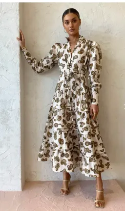 Alemais Mia Midi Dress Cream Paisley Size 10 for rent on The Volte - image 1