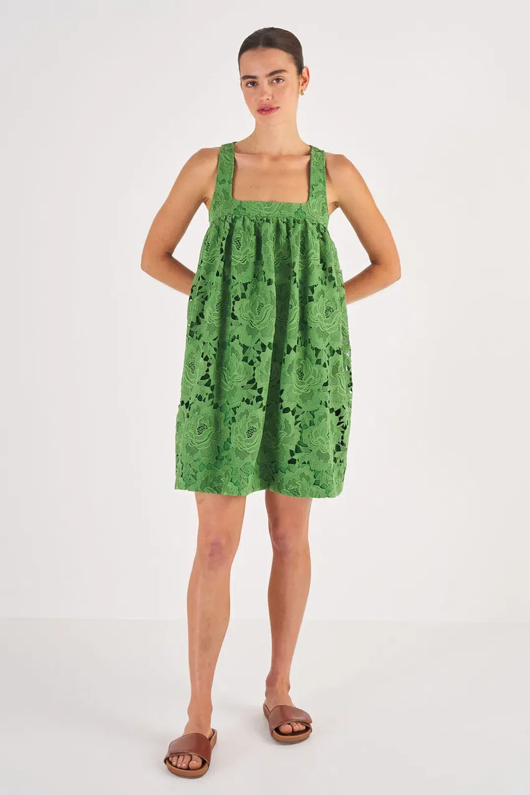 Oroton Lace Sun Dress in Garden Green Size 6 for rent on The Volte - main image