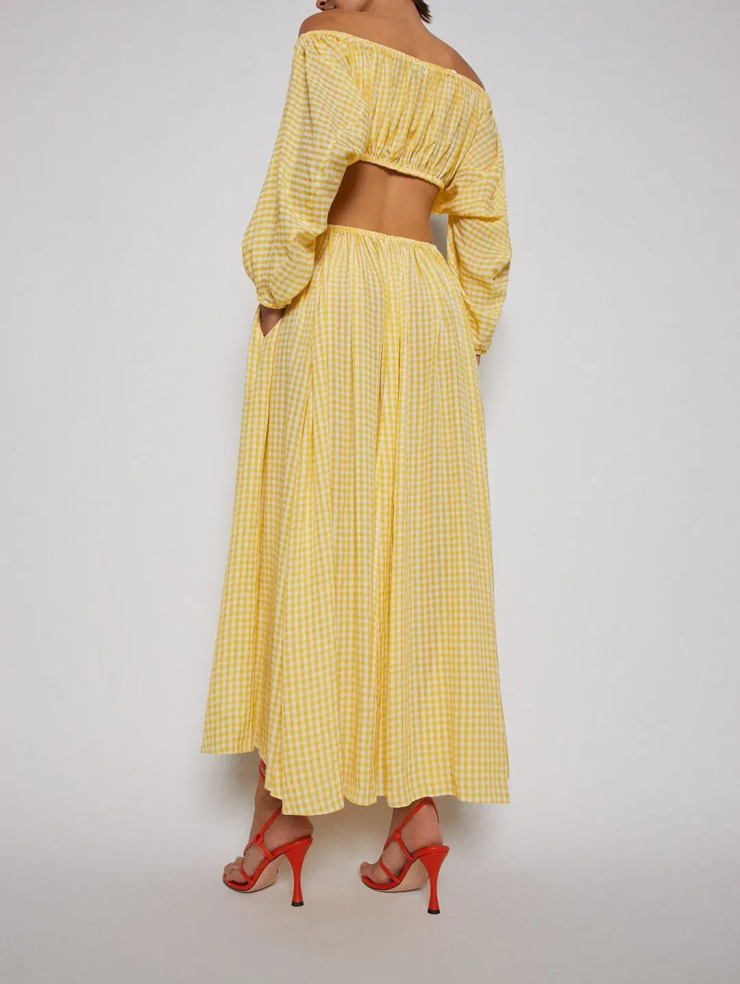 Scanlan Theodore Gingham Cut Out Dress Yellow Size 8 for rent on The Volte - main image