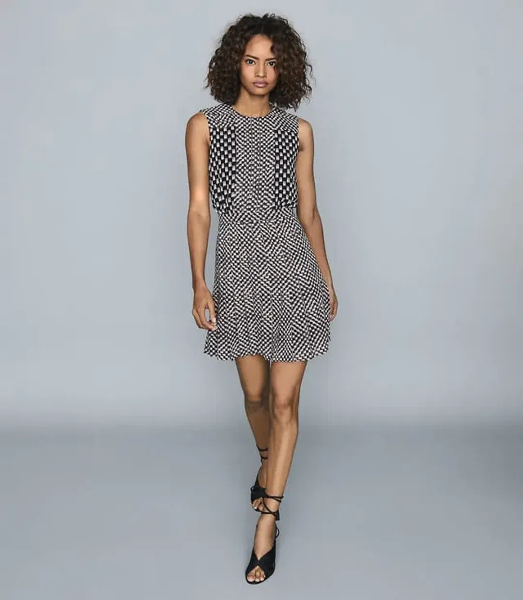 Reiss Nancy Mini Dress Black Print Size 8 for rent on The Volte - main image