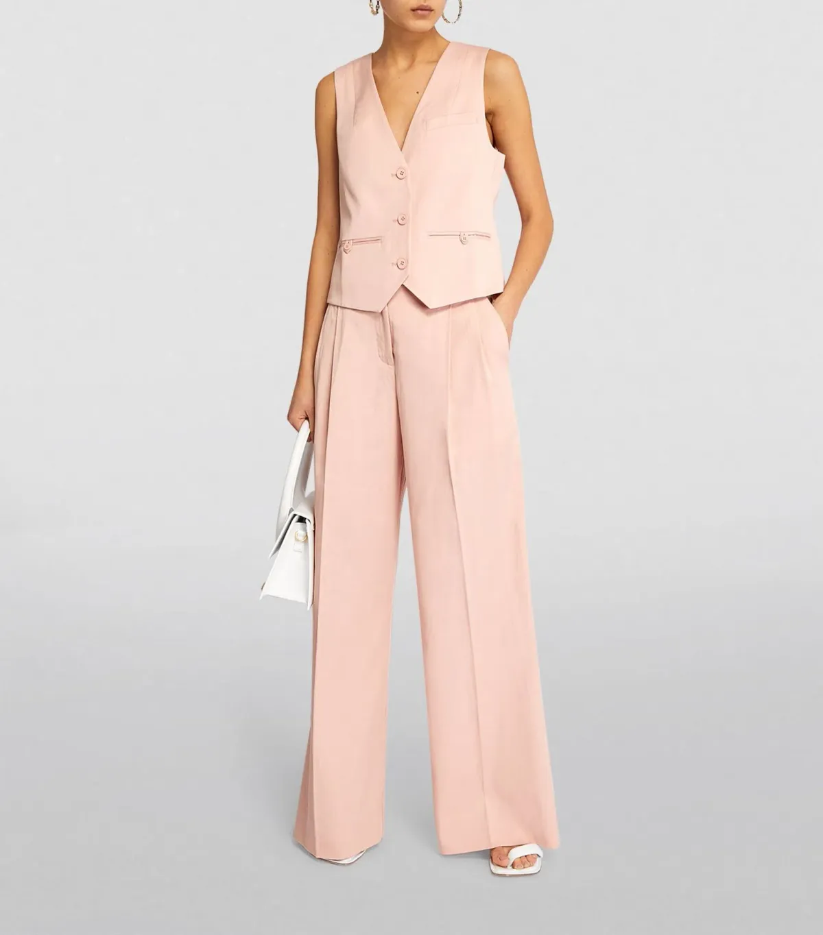 Shona Joy Sara Oversized Tailored Vest Size 8 and Tailored Wide Leg Pants Size 10 Set Powdered Pink for rent on The Volte - main image