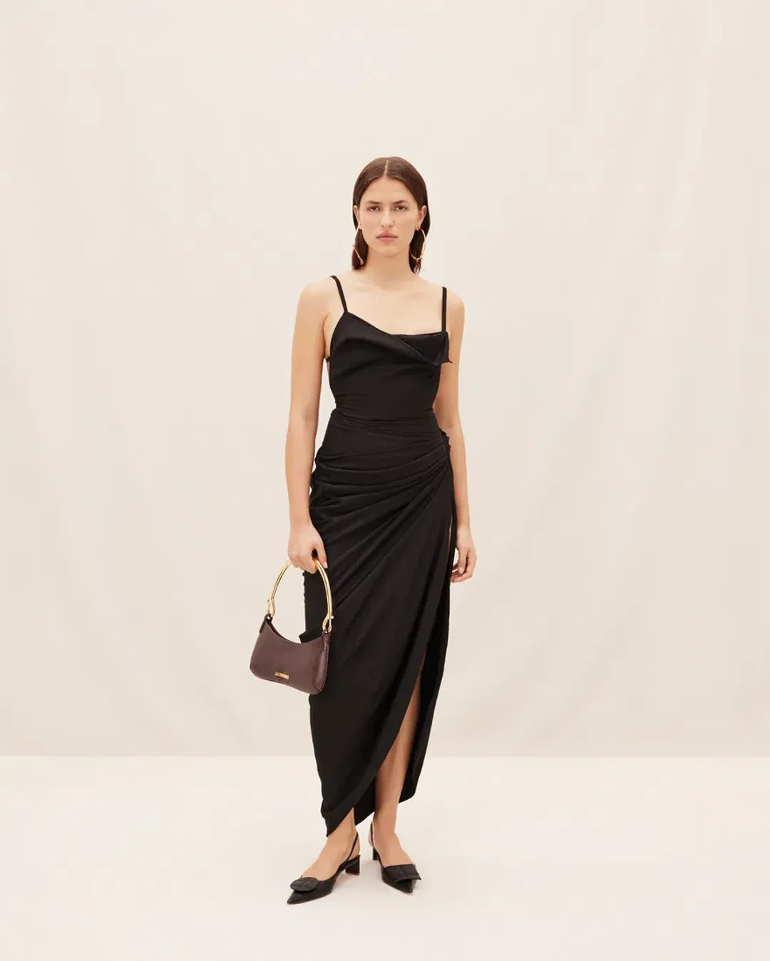 Jacquemus La Robe Saudade Asymmetrical Dress in Black Size 10 for rent on The Volte - main image