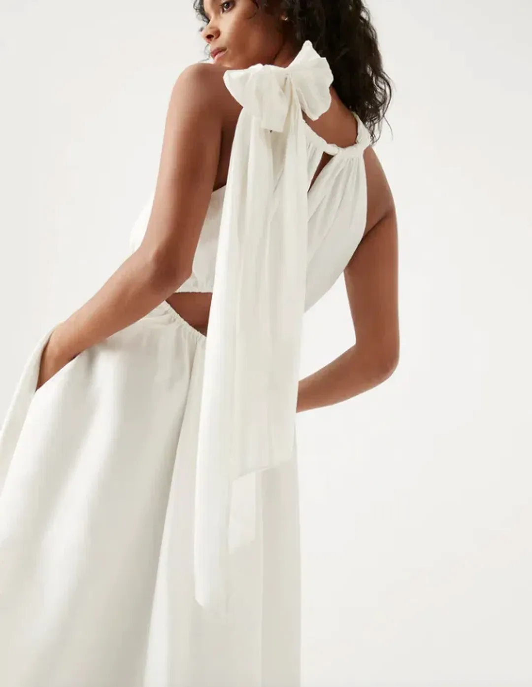 Aje Henriette Tie Strap Midi Dress Ivory Size 8 / S for rent on The Volte - main image