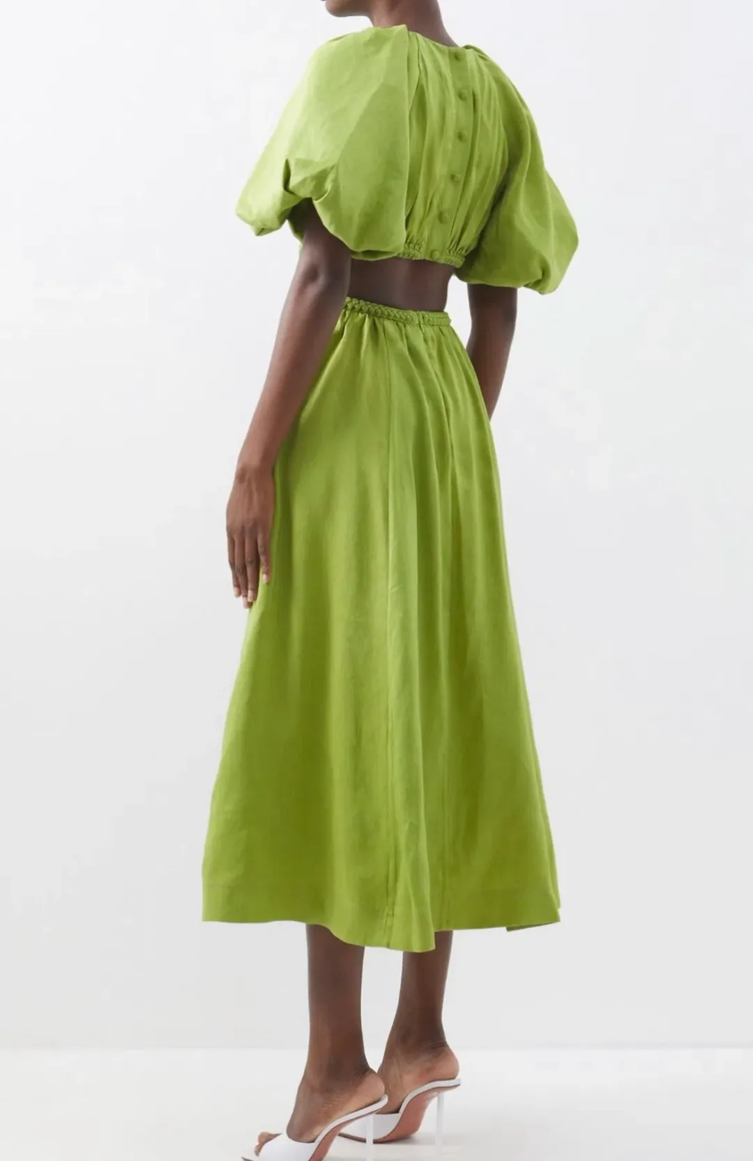 Aje Capucine Puff Sleeve Midi Dress Verdant Green Size 12 / L for rent on The Volte - main image