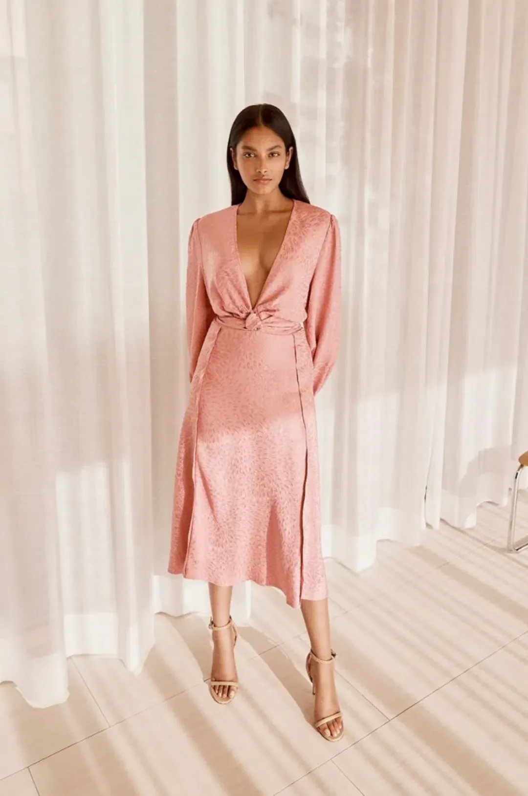 Scanlan Theodore French Textured Weave Midi Dress Pink Size AU 12 for rent on The Volte - main image