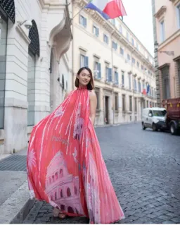 Leo Lin Diana Sleeveless Maxi Dress Roma Print Red Size AU 6 for rent on The Volte - image 1