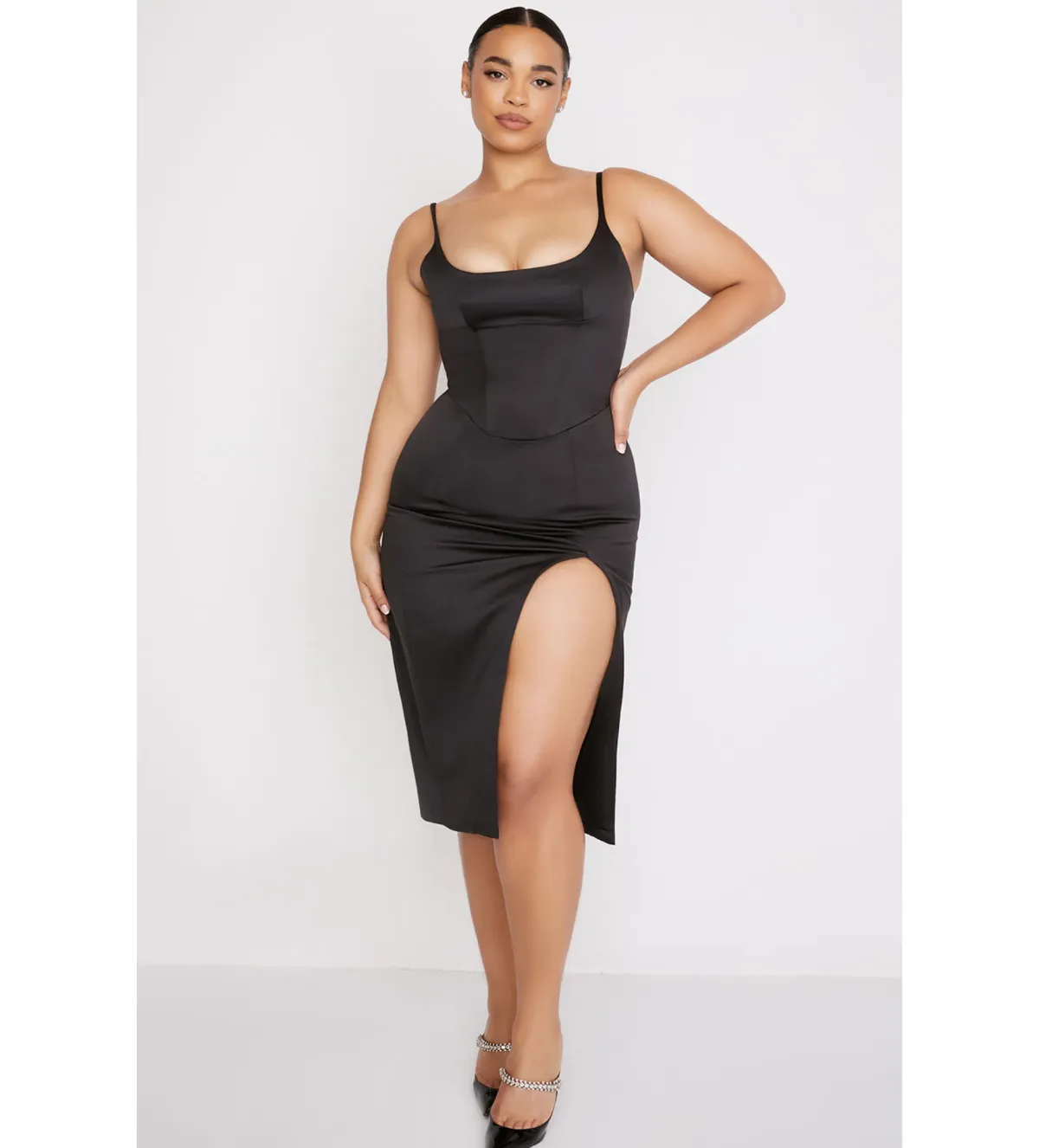 House of CB Casimira Satin Corset Midi Dress Black Size Au 8 for rent on The Volte - main image