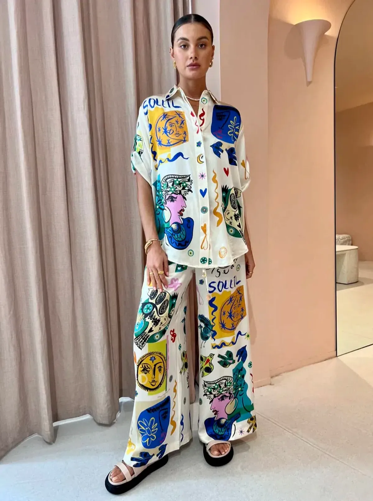 Alemais Soleil Shirt and Pants Set Cream Size AU 6 for rent on The Volte - main image