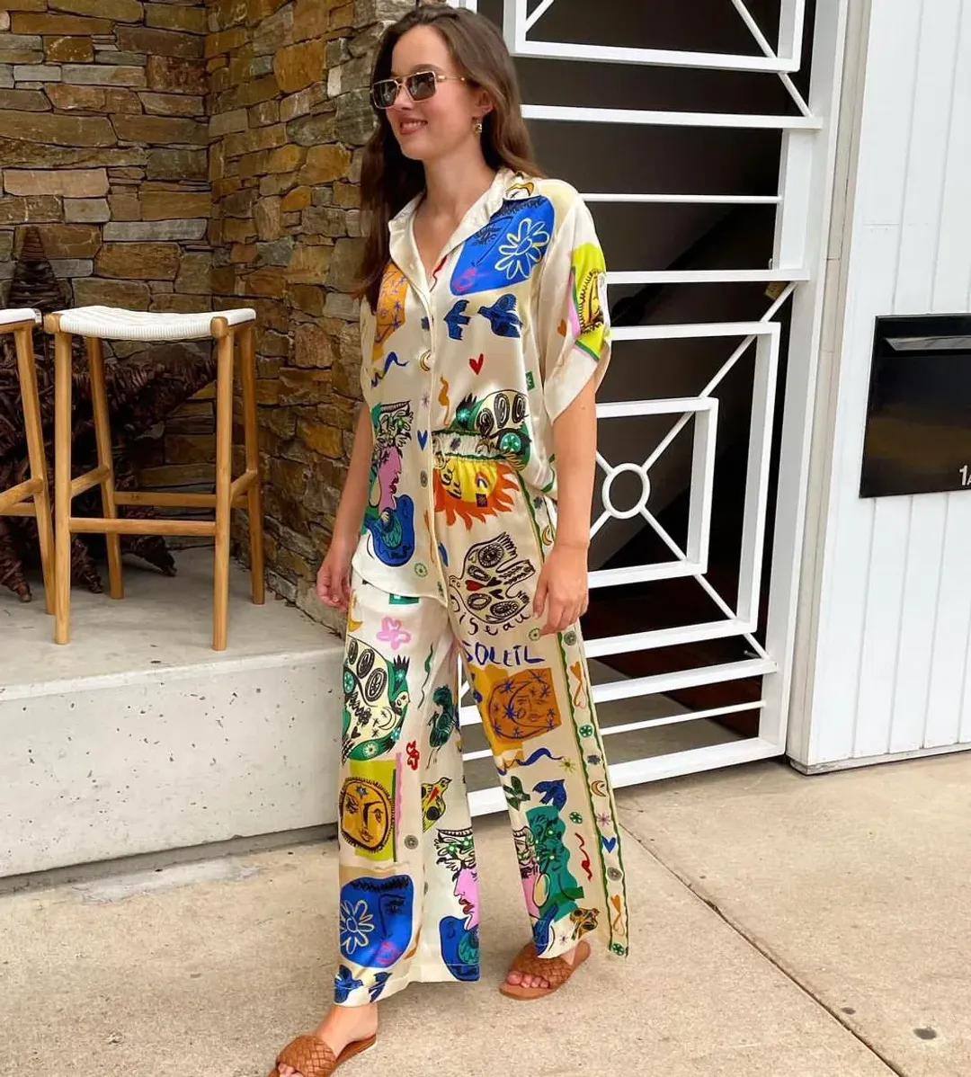 Alemais Soleil Shirt and Pants Set Cream Size AU 6 for rent on The Volte - main image