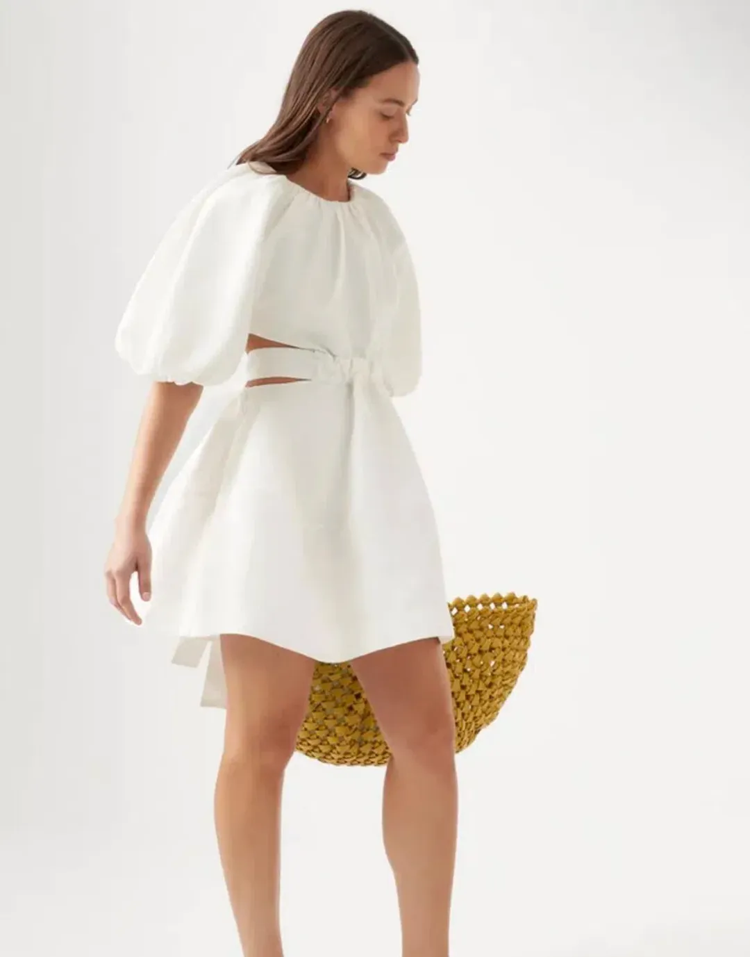 Aje Mimosa Cut Out Mini Dress Ivory Size 6 / XS for rent on The Volte - main image
