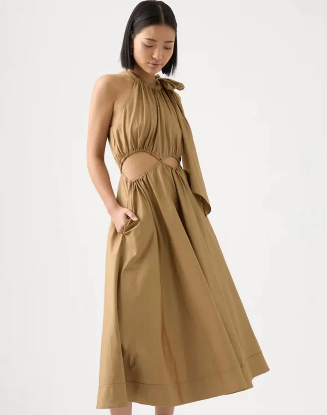 Aje Henriette Tie Strap Midi Dress Brown Size 6 / XS for rent on The Volte - main image