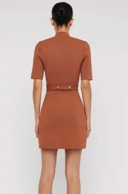 Scanlan Theodore Crepe Knit Mini Button Dress Hazel Brown Size 8 / S for rent on The Volte - image 3