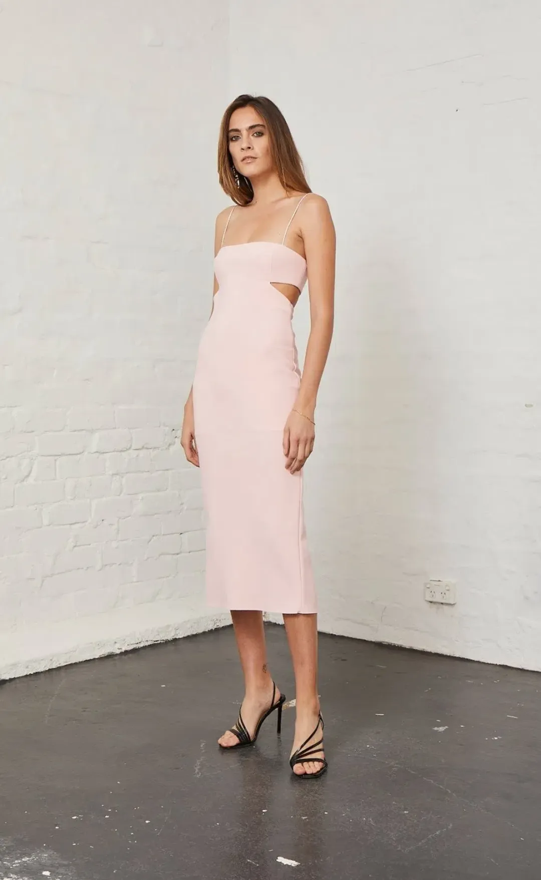 Bec and Bridge Elle Cut Out Midi Dress Pink Size 8  for rent on The Volte - main image