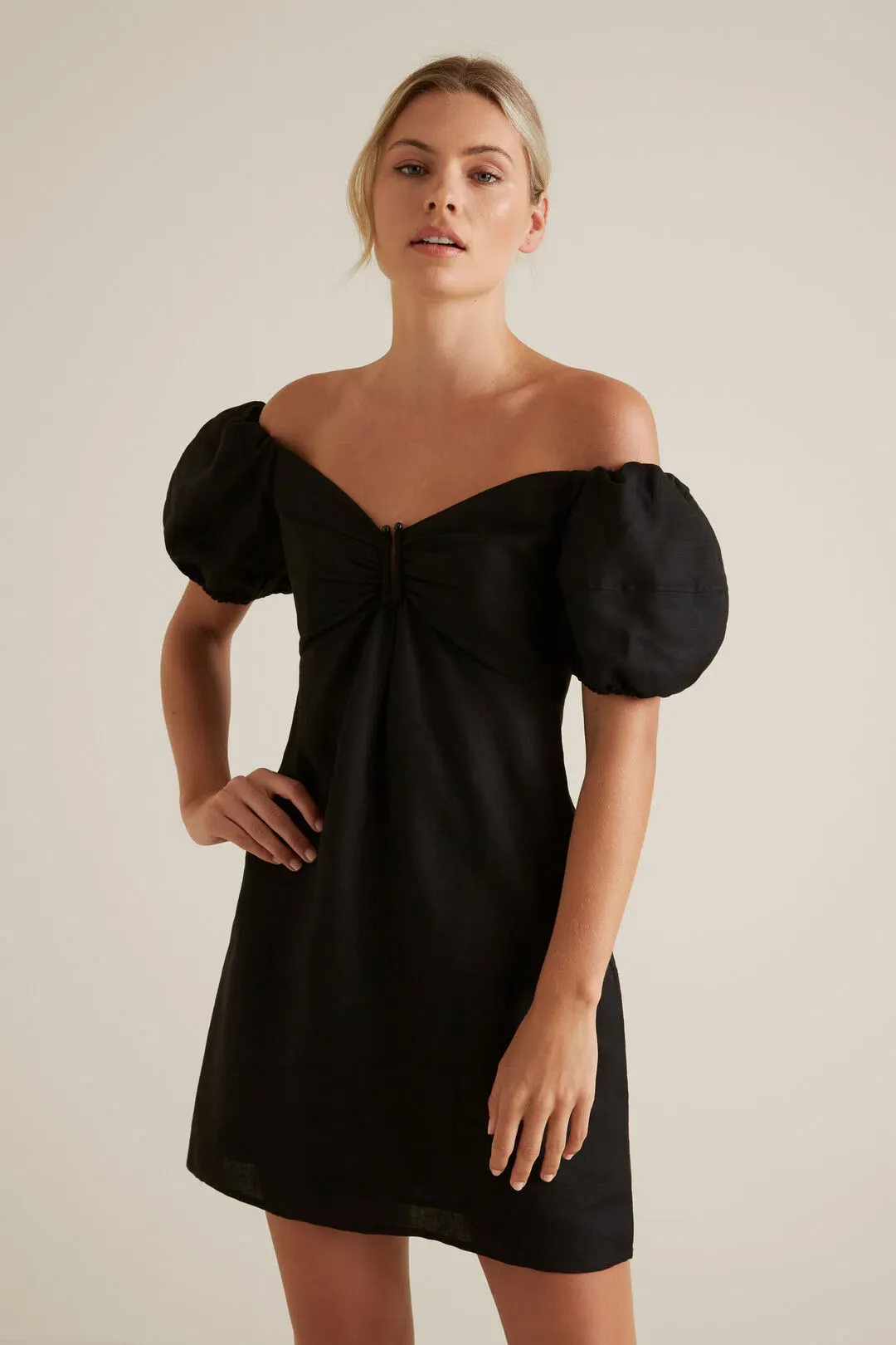 Seed Heritage Off Shoulder Mini Dress Black Size 14 for rent on The Volte - main image