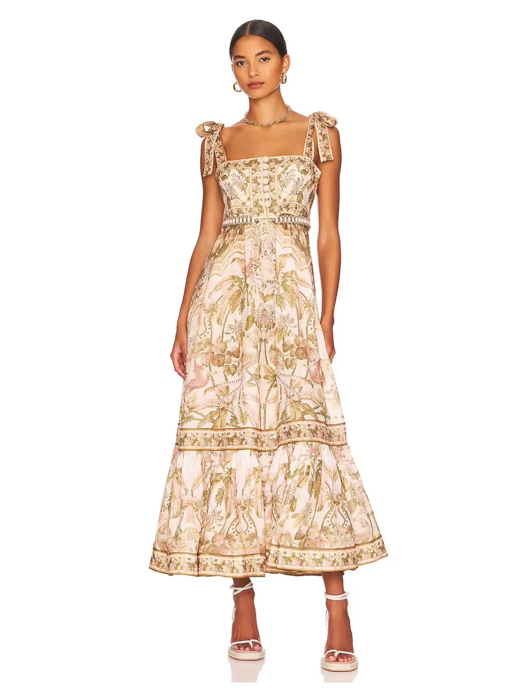 Zimmermann Lyre Picnic Dress in Khaki Palm Size 2/ AU 12 for rent on The Volte - main image