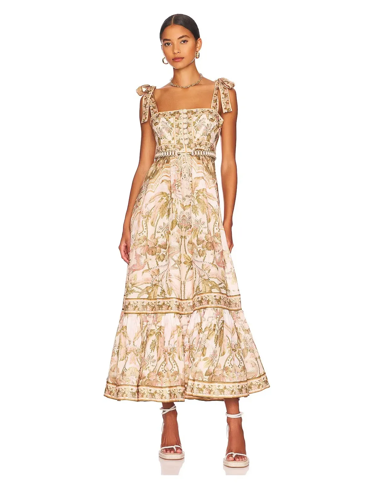 Zimmermann Lyre Picnic Dress in Khaki Palm Size 2/ AU 12 for rent on The Volte - main image