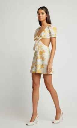 Sofia The Label Ami Tie Front Mini Dress Yellow Floral Size 8  for rent on The Volte - image 2