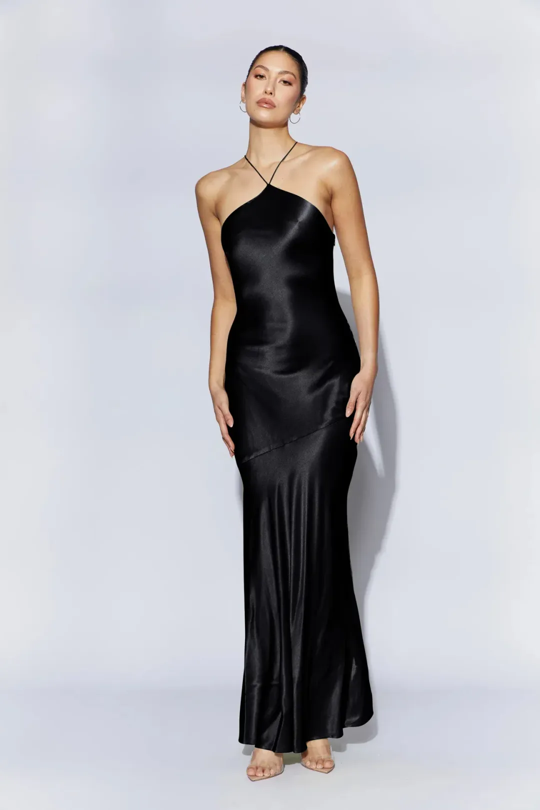 Meshki Avery Satin Maxi Halter Dress - Black Size XS / AU 6 for rent on The Volte - main image