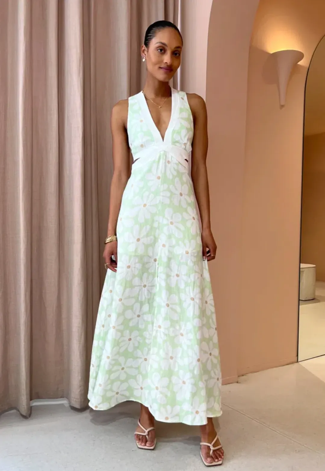 By Johnny Fleur Midi Dress Print Green Size AU 8  for rent on The Volte - main image