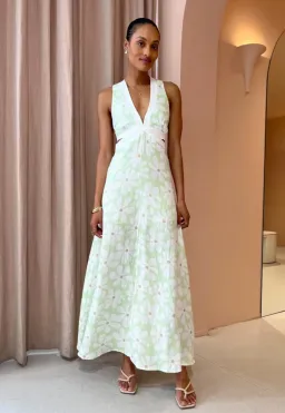 By Johnny Fleur Midi Dress Print Green Size AU 8  for rent on The Volte - image 4